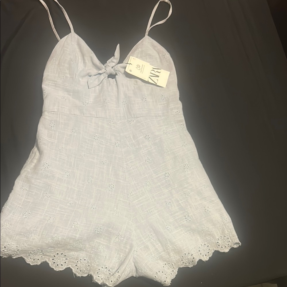 Zara Soft Blue Eyelet Romper